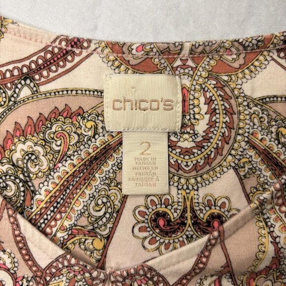 CHICOS Sz 2 VNeck Pink Paisley Stretch Long Sleeve Tee - Picture 3 of 4